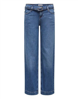 ONLBrenda Low Wide Belt Jeans - Dark Blue Denim